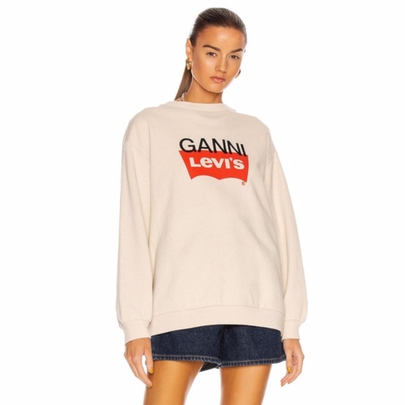 NEW Ganni x Levi's Snap Back Sweatshirt Nature Medium - Picture 3 of 17